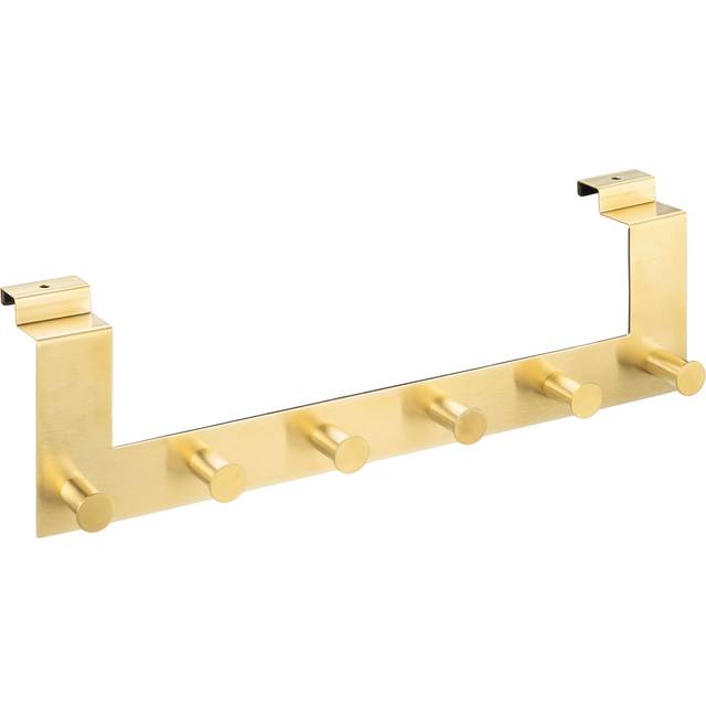 Over the Door Hanger Hooks - Coat Rack with 6 Knobs for Doors with a Step - up to 4cm Thick - Stainless Steel Gold