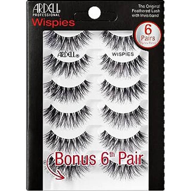 Ardell False Eyelashes Wispies 6 Pack Multipack Black Medium Volume Long Length Rounded Lash Style Crisscross Feathering Curl Invisiband Comfortable