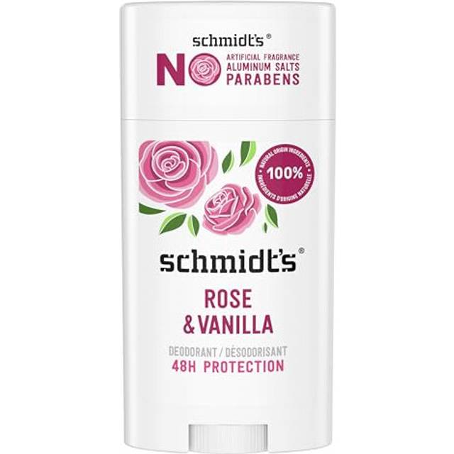 Schmidt's Rose and Vanilla Natural Deodorant Stick for Odour Protection and Wetness Relief 75 g