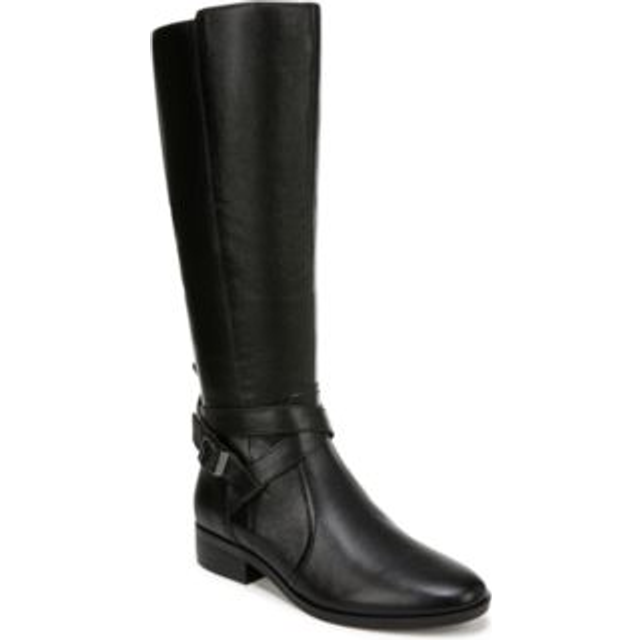 Naturalizer Rena 2 Extra Wide Calf Riding Boots, Black Leather, 9.5 2W Block Heels, Zip Closure