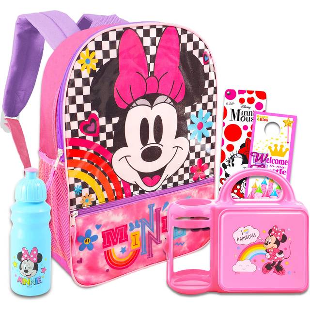 Minnie Mouse Backpack with Lunch Box for Kids Set - Bundle with 16  Disney Minnie Backpack  Lunch Box  Water Bottle  Stickers  More | Minnie