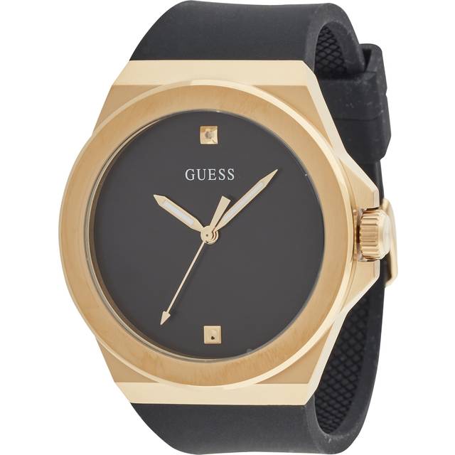 Guess Mens Vinyl Gold Tone Black Dial Watch GW0790G1