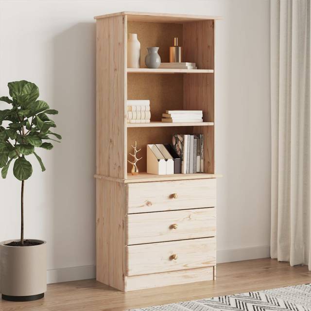Latitude Run Bookcase With Drawers ALTA 60X35x142 Cm Solid Wood Pine - Brown (142cm H X 60cm W X 35cm D)