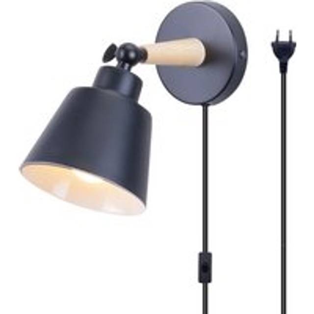 Norcks - Modern Wall Light Minimalist Retro Wall Sconce Black Nordic Indoor Wall Lamp For Hallway Bedroom Office Corridor E27 (With Euro Plug)