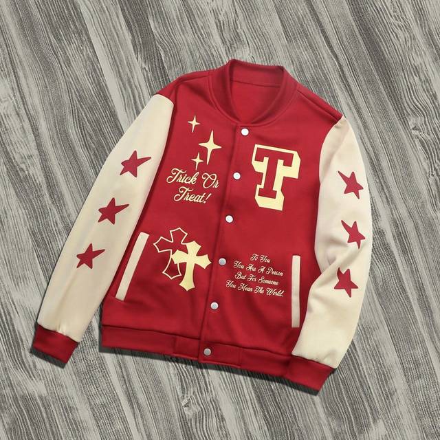 Manfinity Men&#39;s Casual Loose Fit Contrast Color Star Print Baseball Jacket, Spring Autumn