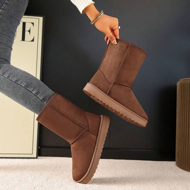 SHEIN Wear With Sweater Dress,Latest Winter Snow Fashion Mid-Calf Warm Boots For Women