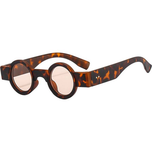 (Leopard champagne, As the picture) Ins Popular Small Round Sunglasses Women Retro Punk Shades UV400 Men Clear