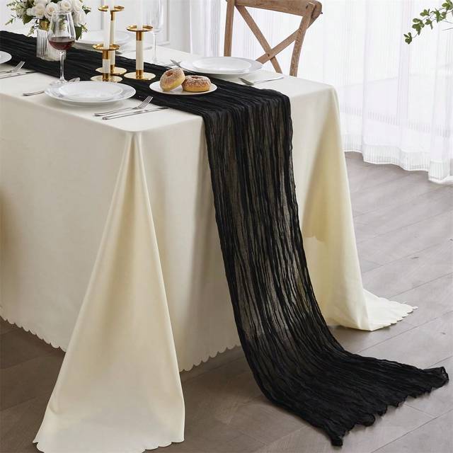 1 st Black Cheese Duk Bordslöpare, Bohemian Sheer Chiffong Bordslöpare, Transparent Table Topper För Baby Shower, Bröllop, Födelsedagsfest Bordsdekora - Svart (180cm*90cm,300*90 cm,400*90 cm)