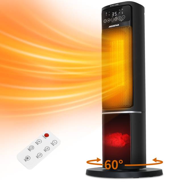 Aigostar Electric Fan Heater with Fireplace, Adjustable Thermostat, 5 Modes, 2000W Ceramic PTC Space Heater with 24H Timer, Overheat & Tip-Over