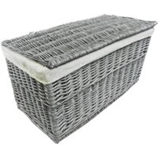 (Grey, Medium 75 x 39 x 40 cm) Shabby Chic Wicker Storage Chest Truck Blanket Box