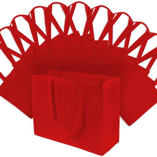 ZENPAC Large Red Gift Bags with Handles  Reusable Fabric Totes for Small Business  Christmas  Valentines  Holidays  Grocery  Bulk  16x6x12 12 Pack