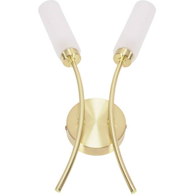 Maya 2 Way Curved Upright Reed Shaded Wall Light - Gold - One Size