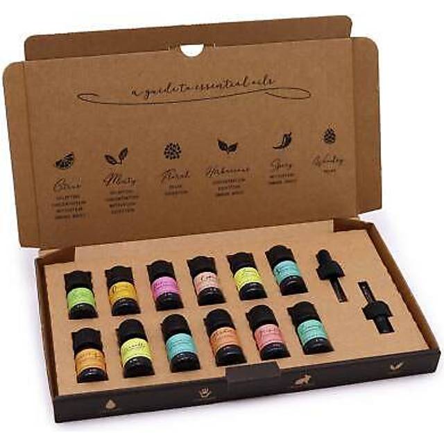 Aromatherapy essential oil starter box - 12 x 5ml pure oils, vegan, pipettes