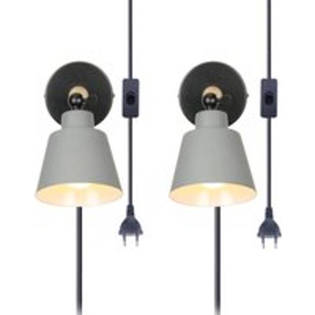 2PCS Modern Wall Light Minimalist Retro Wall Sconce Grey Nordic Indoor Wall Lamp For Hallway Bedroom Office Corridor E27 (With Euro Plug)