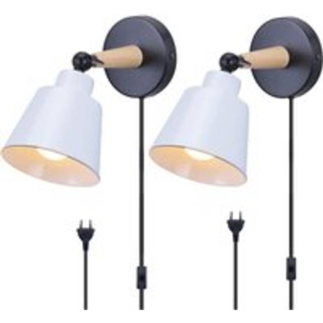 Norcks - 2PCS Modern Wall Light Minimalist Retro Wall Sconce White Nordic Indoor Wall Lamp For Hallway Bedroom Office Corridor E27 (With Euro Plug)