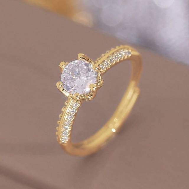 SHEIN 1pc Minimalist Copper Cubic Zirconia Ring, Bride Wedding & Daily Fashion Jewelry For Women
