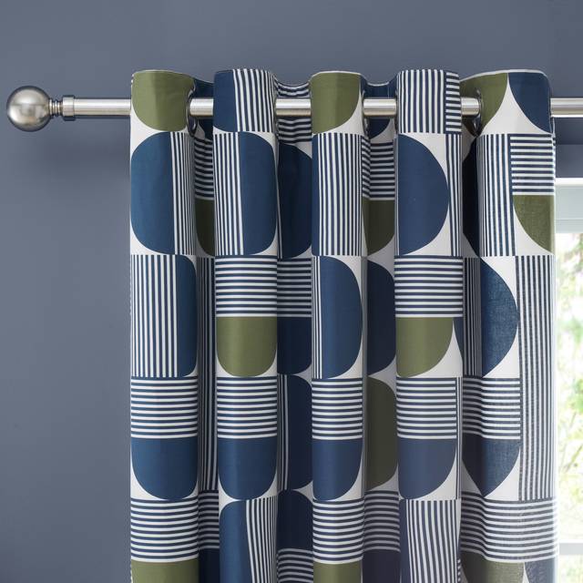 Bromley Modern Geo Eyelet Curtains - Navy