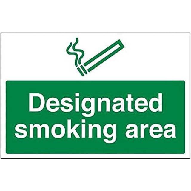VSafety Designated Smoking Area Prohibition Sign - Landscape - 300mm x 200mm - 2mm Rigid Plastic
