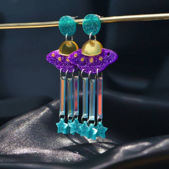SHEIN A Pair Of Halloween Earrings Jewelry For Women&#39;s Weird Earrings, Cute UFO Dangle Earrings, 2.5 In Length, Nickel Free Women&#39;s Fashion And Fun Acrylic