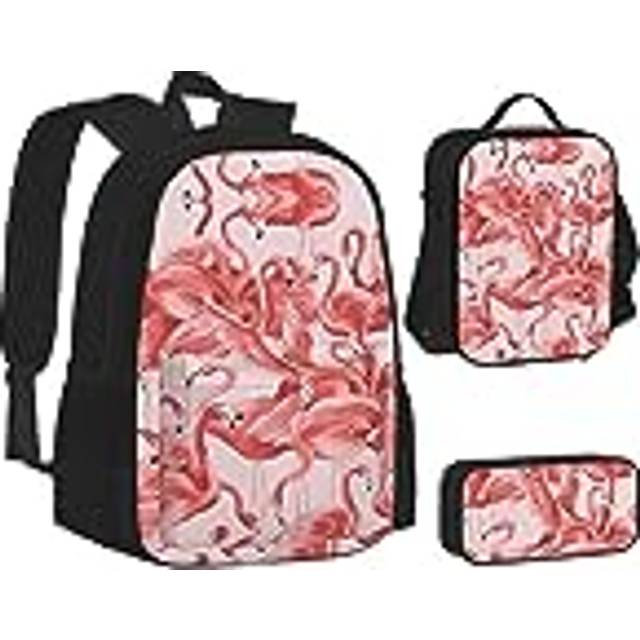 StOlmx 3 st set ryggsäck, vattentät bärbar dator, isolerad lunchväska och pennfodral påse, fashionabel, söt, kaktus, Flamingo, En storlek