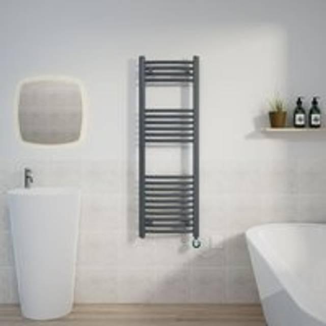 Warmehaus - Curved Towel Rail Thermostatic Timer Grey/Chrome 1200x400mm 600W