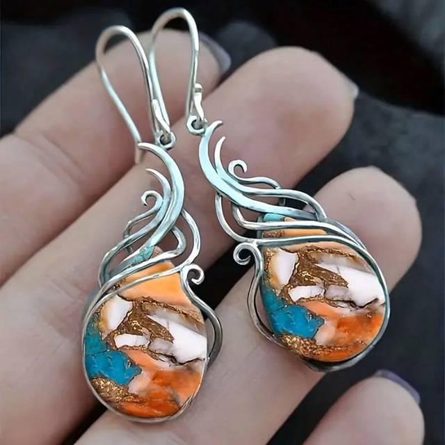 SHEIN 2pcs Fashion Retro Earrings Imitation Turquoise Earrings Bohemian Earrings Jewelry Women&#39;s Earrings Jewelry Birthday Anniversary Gift For Lovers And F