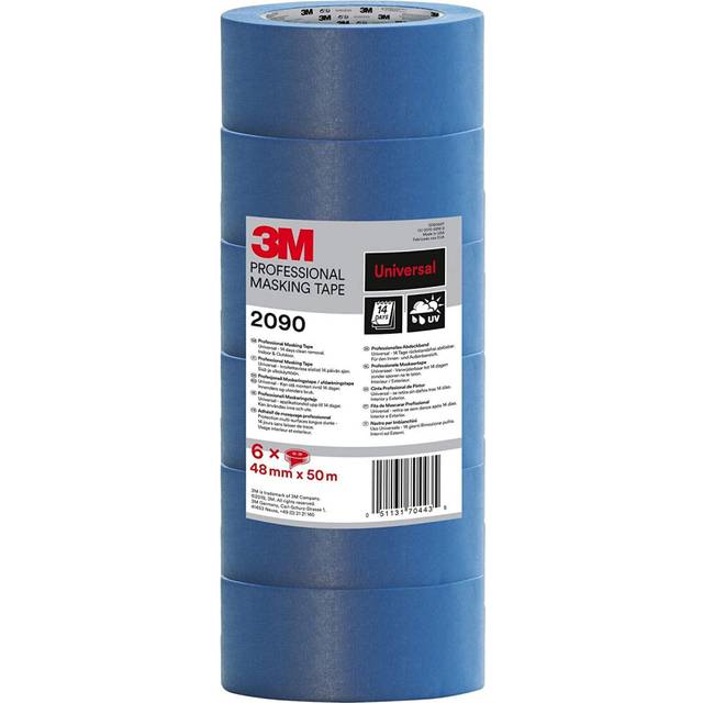 3M Masking Tape 2090 Universal Surfaces, medium tack, UV stable, indoors & outdoors, tower pack 6 rolls, 48 mm x 50 m