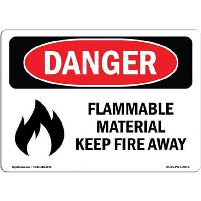 SignMission OS-DS-D-35-L-2013 OSHA Danger Sign - Flammable Material Keep Fire Away