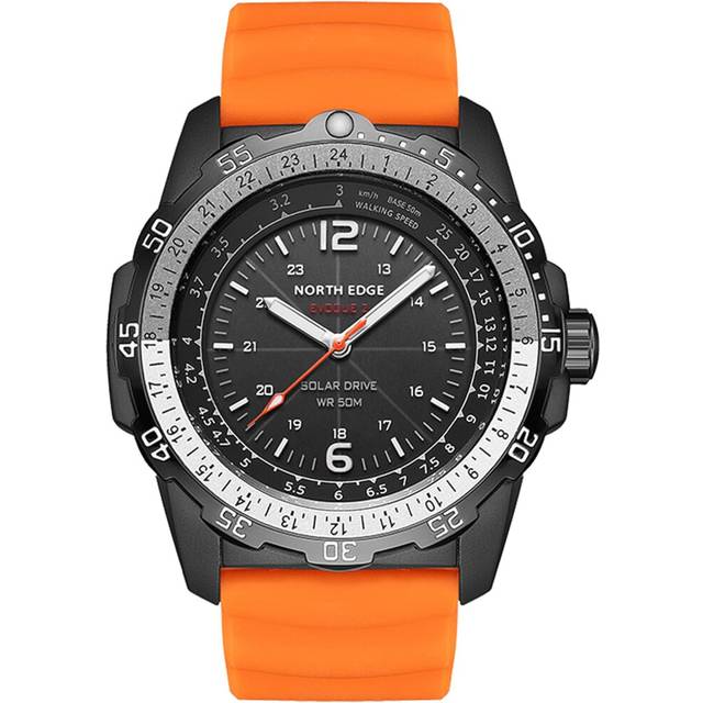Chronus Solar Powered Watches for Men 5ATM Waterproof Diving LED Men&#39;s Wristwatch for Marathon Survival Swimming Military Tactical Field Watch(Orange)