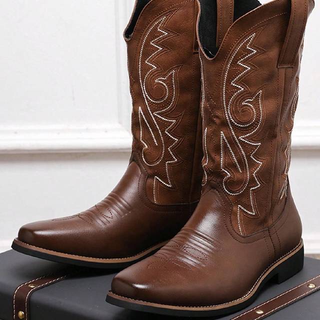SHEIN Match With Jacket, Men&#39;s Versatile Fashionable Boots, Outdoor High-Top Faux Leather Boots, Western Cowboy Boots, Chelsea Boots Go With Jeans