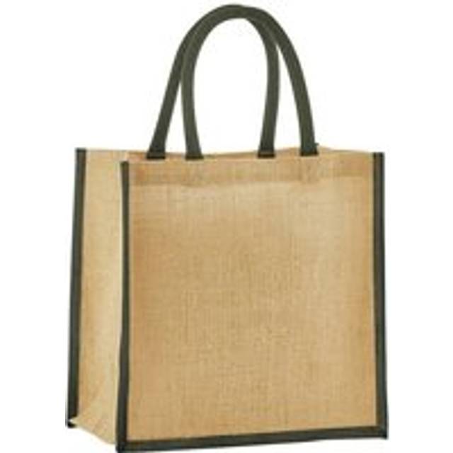 (One Size, Natural/Olive Green) Westford Mill Mini Starched Jute 6L Shopper Bag
