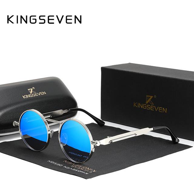 (Silver-Blue, Orignal) High Quality Gothic Sunglasses Polarized Men Women Brand Designer Vintage
