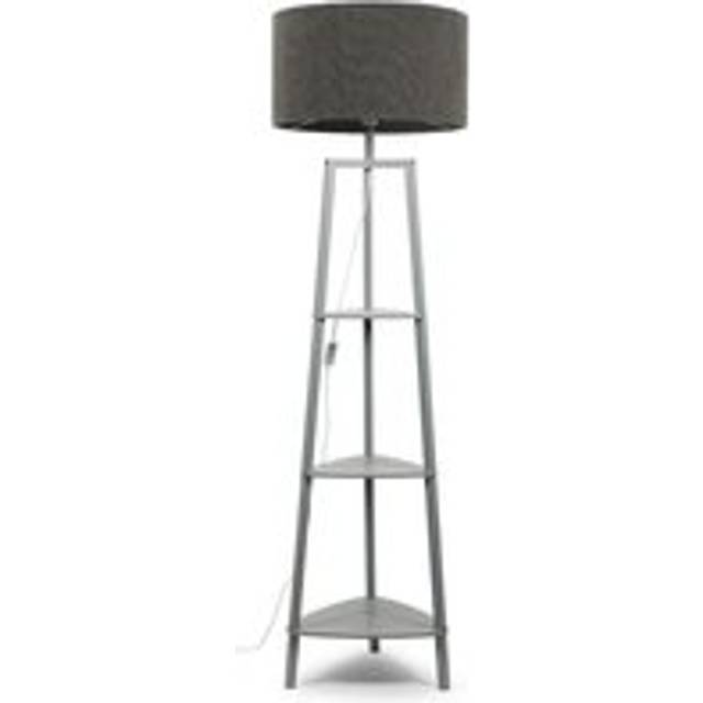 Valuelights - Grey Wood Floor Lamp 3 Tier Shelf Base Large Boucle Lampshade Living Room Light - Charcoal + led Bulb