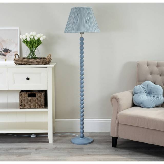 ValueLights Bobbins Powder Blue with Stripe Pleated Shade Floor Lamp