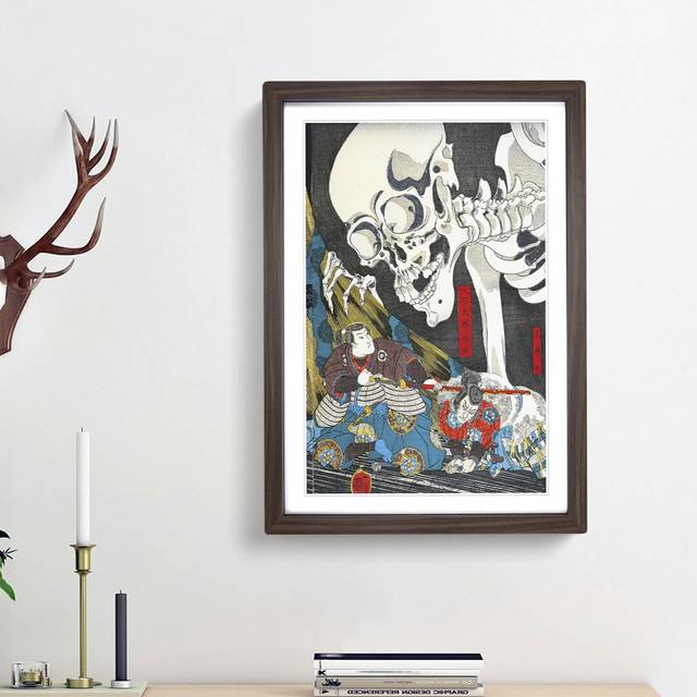 The Witch & the Skeleton by Utagawa Kuniyoshi - Picture Frame Painting Print - Walnut Framed (65cm H x 48cm W x 2cm D)