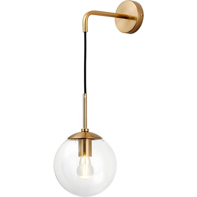 Modern Wall Sconce with Vintage Design - Clear Glass Globe and Retro Light Shade - Gold (20cm H x 20cm W x 20cm D)