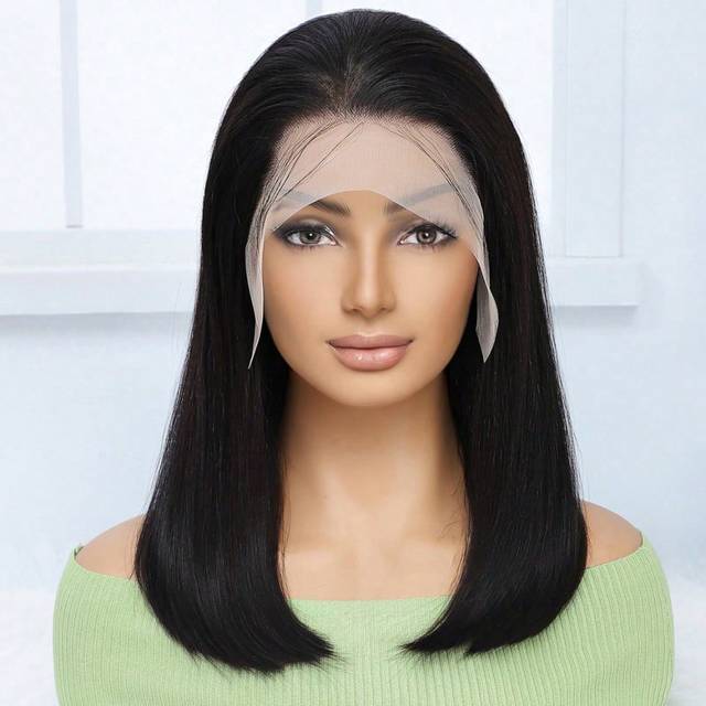 9AM Hair 13x4 Bob Straight Lace Front Wig Human Hair Women 10-14 Inch Transparent Frontal 180% Density For Women Natural Color