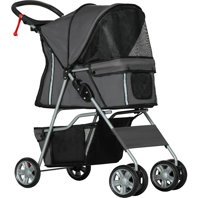 PawHut Pet Stroller Carrier Foldable Deluxe Walk Travel Dog Dark Grey | TJ Hughes