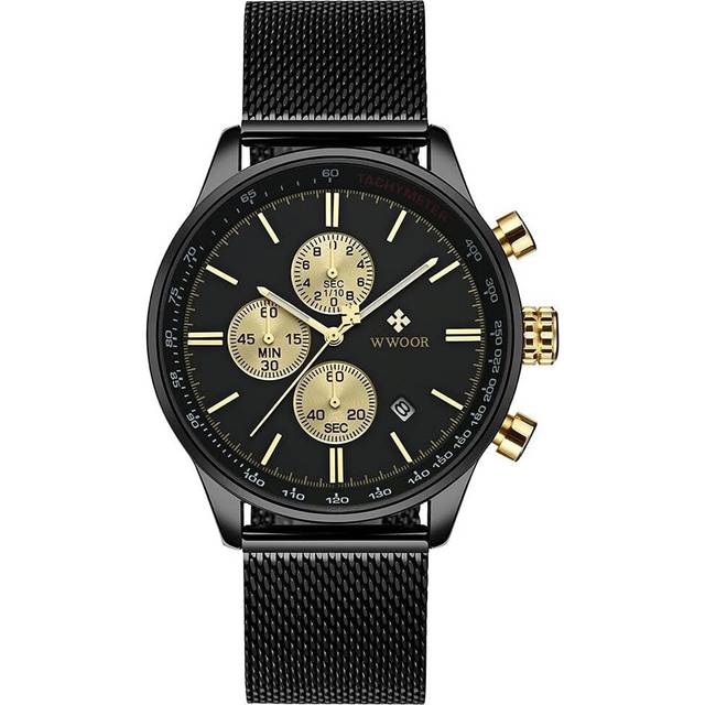 VEANXIN Men's Black Face Boyfriend Watch Ultra Thin Watch Mesh Band Stainless Steel Quartz Waterproof Watches