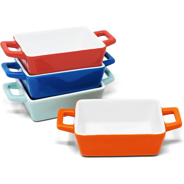 Set of 4 Mini Rectangle Ceramic Baking Dish - Red