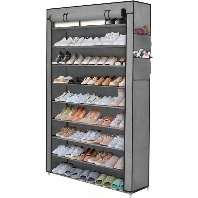 SHEIN 10-Tier Shoes Rack With Dustproof Cover 160 * 100 * 30cm Non-Woven Fabric Shoe Storage Cabinet Shoe Organizer Shoe Rack Stand Hold Up To 50 Pairs Of S