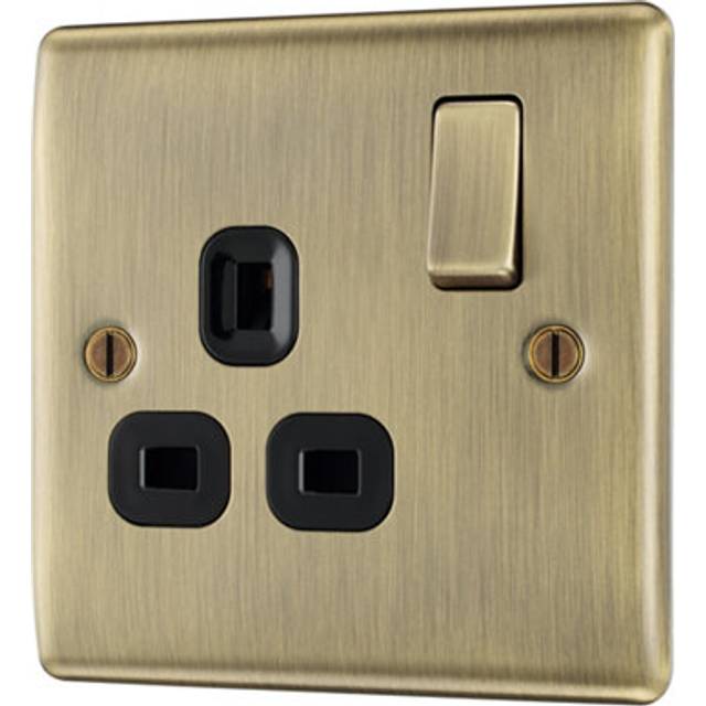 Bg Antique Brass Single 13A Switched Socket & Black Inserts - One Size
