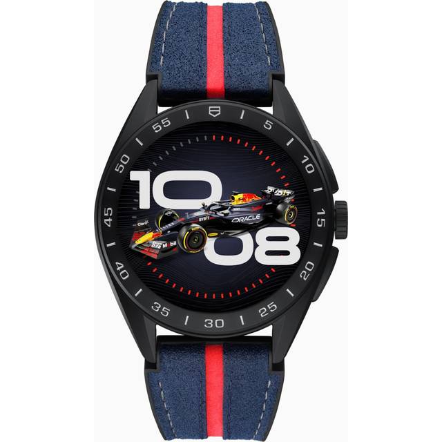 TAG Heuer Connected Calibre E4 x Oracle Red Bull Racing Edition 45 mm Watch - Blue and Red Leather & Rubber Strap - Black Titanium Case