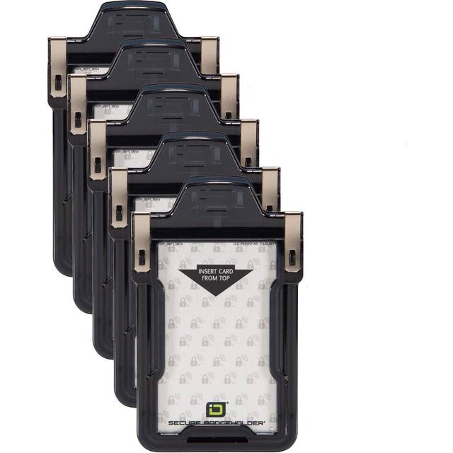 Identity Stronghold - Pack of 5 - Secure RFID Badge Holder for 1 Card - Heavy Duty Hard Plastic ID Badge Holder - USA Molded and Assembled - FIPS 201