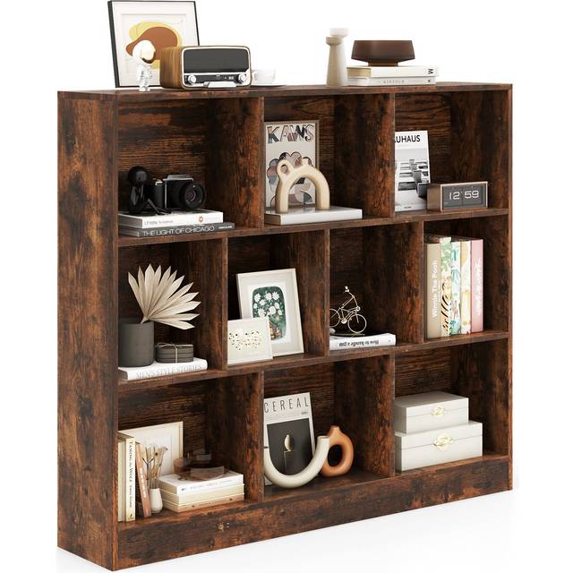 10-Cube Bookshelf Freestanding Storage Organizer with 2 Anti-Tipping Kits-Brown
