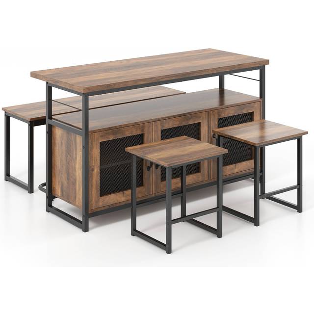 Costway 4 Seater 3 Door Brown Kitchen Island Dining Bench Set - 136 x 55 x 76cm
