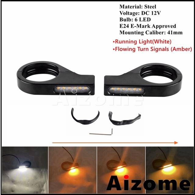 (D Black Clear Lens) Universal 41mm Fork Tubes Bullet LED Turn Signals Lights For Harley Chopper