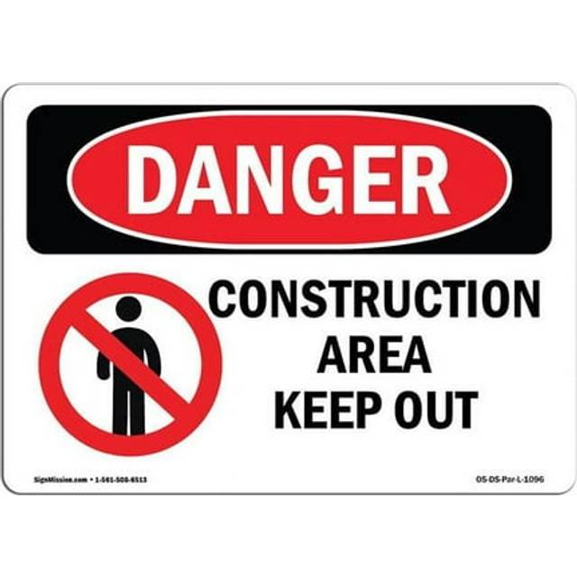 SignMission OS-DS-D-35-L-1096 OSHA Danger Sign - Construction Area Keep Out