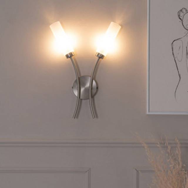 Maya 2 Way Curved Upright Reed Shaded Wall Light - Silver - One Size