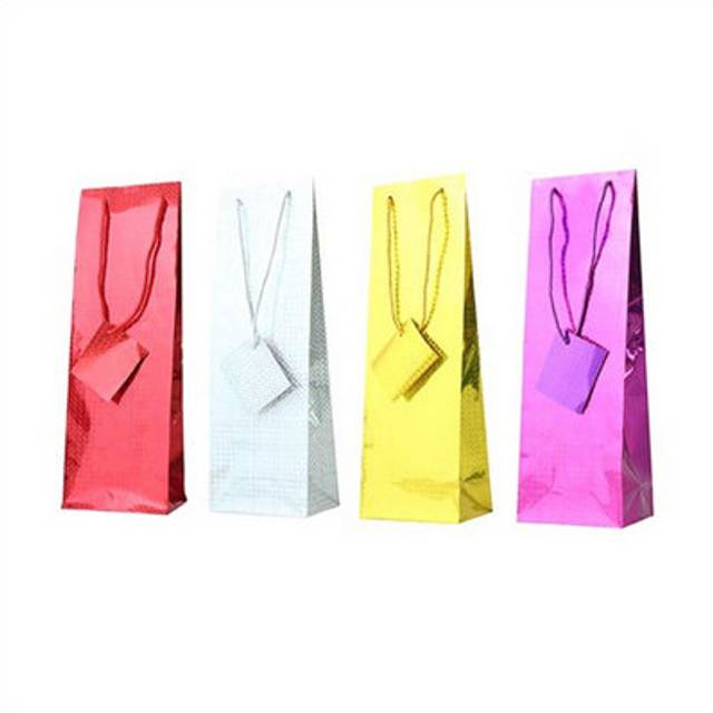 Shatchi 12 Assorted Holographic Gift Bags For Wine Bottle Christmas Present - One Size